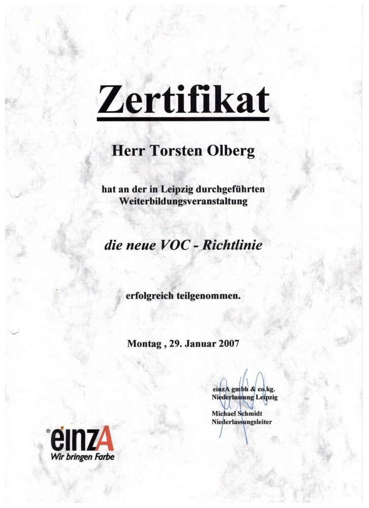 Zertifikat VOC